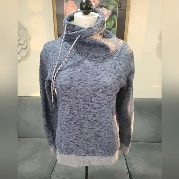 Columbia Womens Heathered Blue Asymmetrical Cowl Neck Sweatshirt Striped Trim - Picture 3 of 9